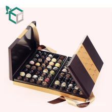 Precio razonable nuevo cajón dorado caja de chocolate estampado con cinta